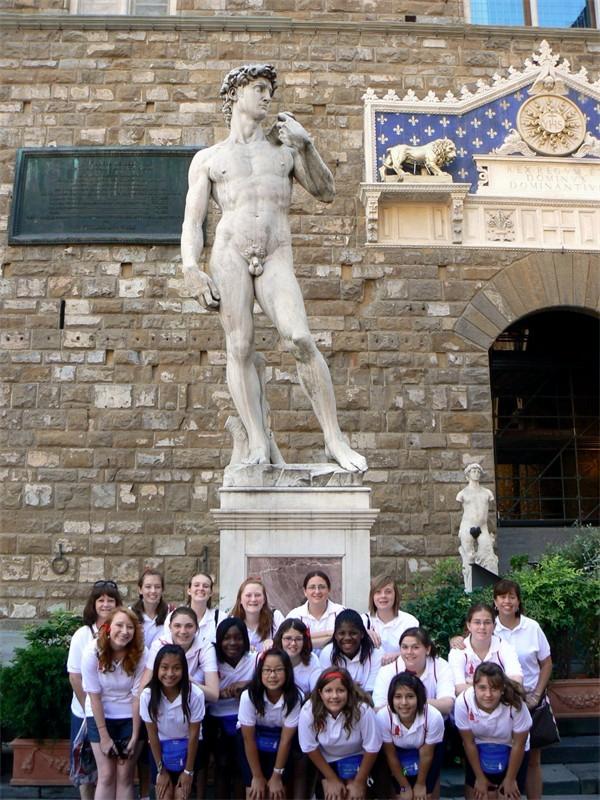florence14.JPG - At the Statue of David, (replica) in front of the Palazzo Vecchio in Florence